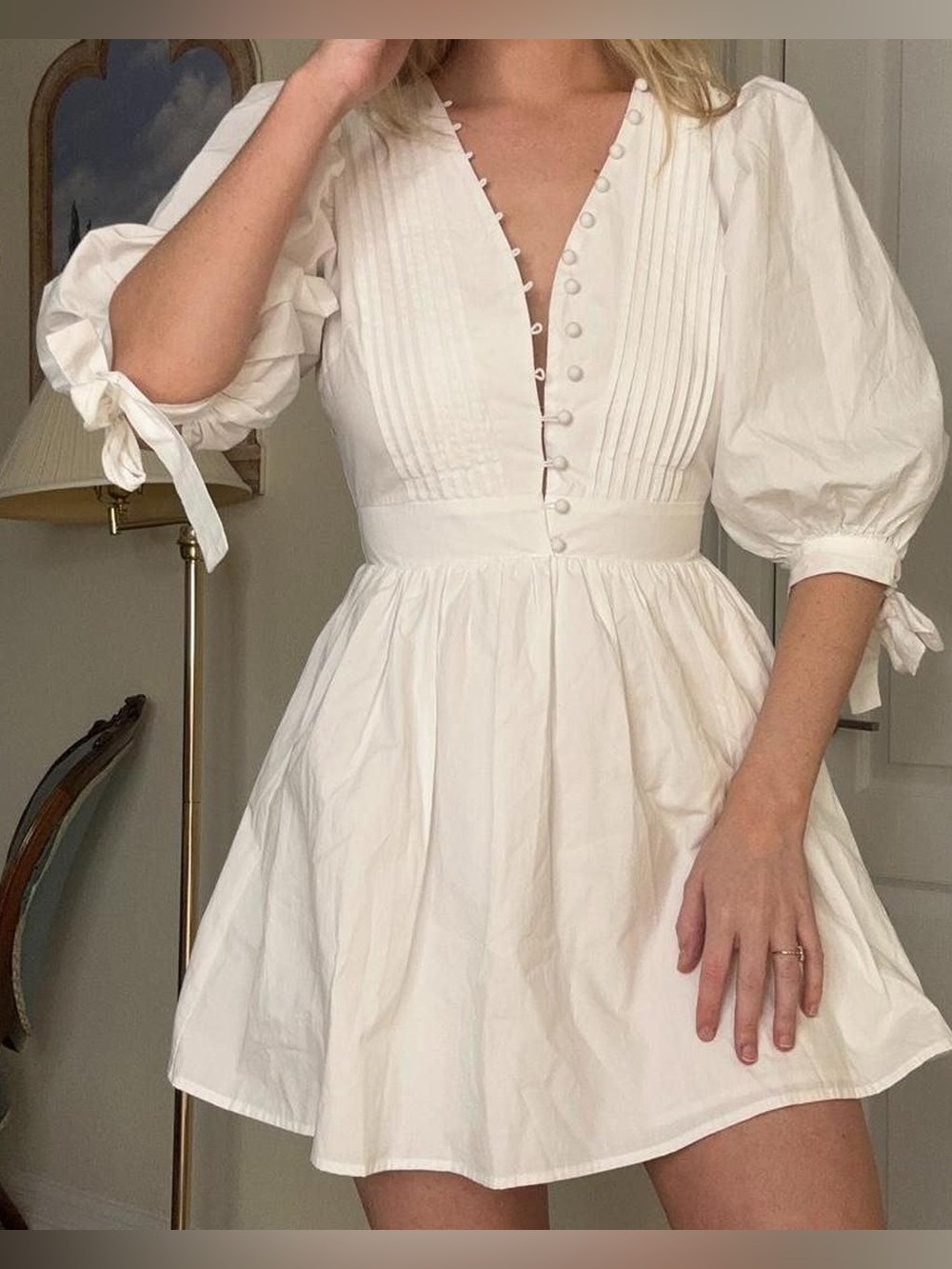 Showpo Zandra Mini Dress Puff Sleeve Poplin Dress   100% cotton
